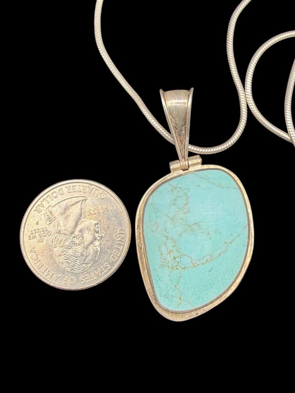Vintage Sterling Silver Mexican Turquoise Pendant Necklace Italy 925 chain - Picture 3 of 7